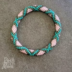 Glass Bead Bracelet (Pink/Green/Gray) - NWOT